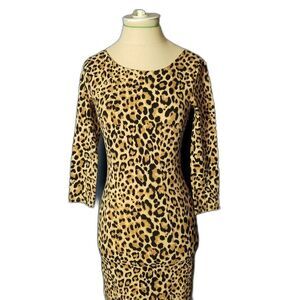 DIVIDED by H&M Brown & Tan LEOPARD Print 3/4 Sleeve Stretch Knit DRESS Sz 4-